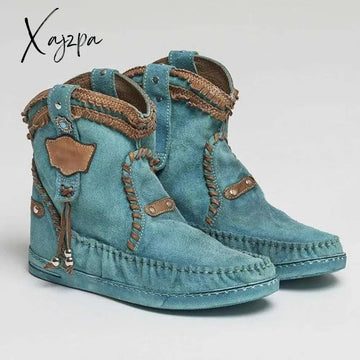 Xajzpa - Women Flats Ankle Boots Gladiator Vintage Bohemia Booties Plus Size Matin Slip On Shoes